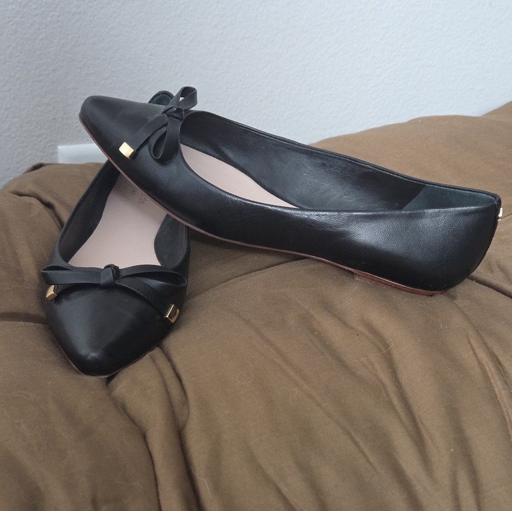 Kate Spade Emma black leather pointed-toe ballet flats Size 8 1/2